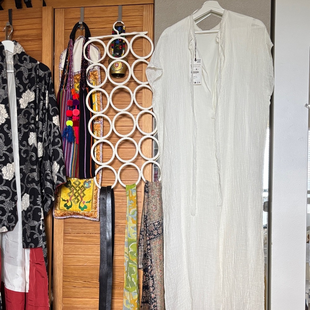 Zara white full length  pure crinkle linen dress BNWT